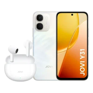 Kit Jovi Smartphone Y31 Branco 256gb 8+8gb Ram Câmera 50mp + Fone Bluetooth Buds Air3 50h Ruído Branco