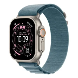 Apple Watch Ultra 3 GPS + Cellular • Caixa natural de titânio – 49 mm • Pulseira loop Alpina azul-clara – M
