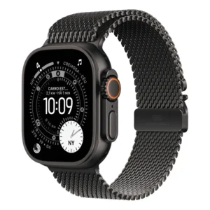Apple Watch Ultra 3 GPS + Cellular • Caixa preta de titânio – 49 mm • Pulseira preta estilo milanês de titânio – P