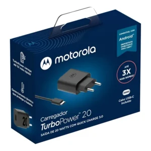 Carregador Motorola Turbo Moto TIPO C 20W Anatel Cor Preto
