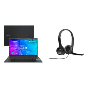 Kit Trabalho Notebook Positivo Vision C15m 4gb 128gb 15 Fhd W11 Cinza + Headset Com Fio Usb Logitech H390 Preto