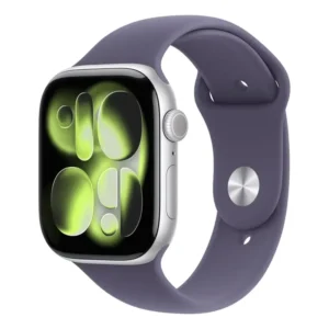 Apple Watch Series 11 GPS - Caixa prateada de alumínio – 46 mm - Pulseira esportiva roxo-névoa – PM - Distribuidor Autorizado