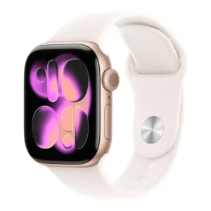 Apple Watch Series 11 GPS - Caixa cor de ouro rosa de alumínio – 42 mm - Pulseira esportiva blush-clara – MG