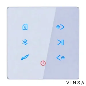 Amplificador Bluetooth De Parede Para Som Ambiente 4 Canais Bivolt Touch Screen Rádio Fm Usb Bluetooth Auxiliar Ideal Para Casas Lojas Escritórios Restaurantes Academia - Branco -