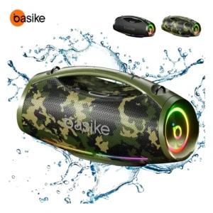 Basike Boombox 200w Caixa De Som Portátil Bluetooth 36hrs Ipx6 Caixa Som Estéreo Bass Boost Alta Hifi Ajuste Graves E Agudos Com Rgb Luzes Led Som Para Festa Camouflage