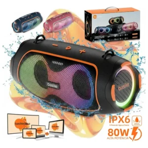 Basike Caixa de Som Bluetooth Portátil Boombox 80W 8000mAh Hifi Xtreme 3 Com RGB TWS IPX6 Prova Dágua Grave Potente Bass Boost Para Karaoke Profissional Party Samba Funk Baile Cari