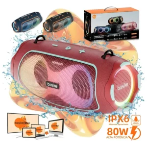 Basike Sem Fio Boombox Caixa De Som 80w Ipx6 Tws Rgb Xtreme Rosa