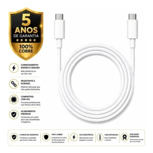 Cabo Carregador e Dados Turbo Tipo C Duplo Compativel Com Samsung Galaxy S25 Ultra S24 S23 Fe S22 S21 S20 Chromebook 4 Galaxy Book S Xiaomi motorola iphone 15 16 17 Super Rápido 3a