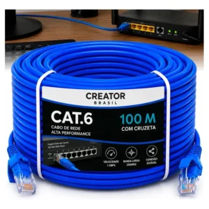 Cabo De Rede Internet 100 Metros Cat6 Utp Giga Lan Ethernet Rolo Azul Para Crimpagem Rj45 6cr100m Roteador Switch Patch Panel Cftv Cameras Ip Dvr Internet Estruturada Creator Brasi