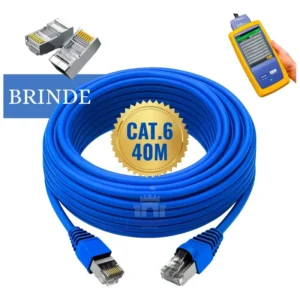 Cabo De Rede Internet Cat6 Giga Pronto 40 Metros Utp Ethernet Crimpado Conector Rj45 Blindado Montado 40m Gb Certificado Alta Velocidade