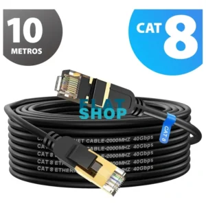 Cabo De Rede Internet Cat8 10 Metros 10m Lan Rj45 Cftv Ethernet Crimpado Alta Velocidade 40gbps 2000mhz Giga Fio 26 Awg Marca Flatshop