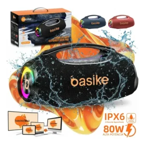 Caixa de Som Boombox Basike 80W Portátil Bluetooth v5.3 Com RGB e IPX6 Para Samba Funk