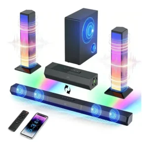 Caixa De Som Tv Sound Bar Subwoofer Home Theater 340W Blutooth 5.3 2.1 Sem Fio Soundbar Barra De Som Cinema Para Smart Tvs, Graves Profundos E Aumento De Volume Com 3 Modos
