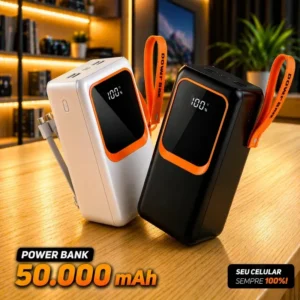 Carregador Portátil Power Bank 50000mah Usb Super Rápido Display Digital 50ahm Universal Powerbank Todos Dispositivos Sortido Preto Ou Branco Comica