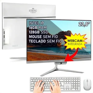 Computador All In One Intel Core i7 23.8 Full HD de 16GB RAM e SSD 128GB Strong Tech Prateado