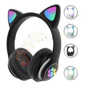 Fone De Ouvido Bluetooth Orelha Gatinho Infantil Led Sem Fio Cor Preto