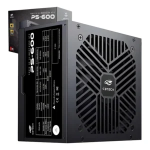 Fonte ATX 600W PS-600BK 80 Plus Bivolt Silenciosa Proteção C3Tech