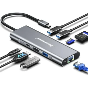 Hiearcool Hub Adaptador 8 Em1 Usb-c Multiporta Dongle, Hub Gigabit Ethernet Com 4k 60hz Hdmi, Porta Pd 100w,2usb3.0, Leitorsdtf Compatível Macbook Ipadairpromini Iphone15 ,transmis