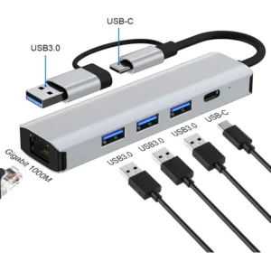 Hub 5 In 2 Type-c Usb 3.0 Usb-c Rj45 1000m Adaptador Para Pc