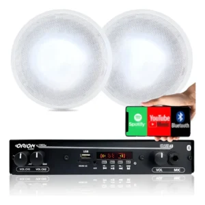 Kit Som Ambiente Amplificador Bt Fm +2 Arandelas Gesso Teto Cor Branco 127 220v