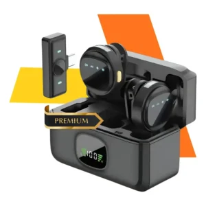 Microfone Lapela Duplo Tipo C Redondo Imã Sem Fio Anti Ruído Compativel iPhone 15 16 17 Samsung Xiaomi Poco Motorola Com Case de Carreganto e Transporte Cor Preto Ice Coorel