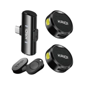Microfone Lapela Sem Fio Kaidi Com Tipo-C Para Entrevistas e Lives Preto