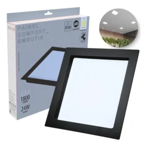 Painel Led Recuado 24w Quadrado 4000k Comfort Branco Neutro 26cm Preto Fosco Cód 908250877 Deluxe by Avant
