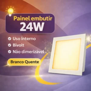 Painel Plafon Led De Embutir 24w Quadrado Branco Quente