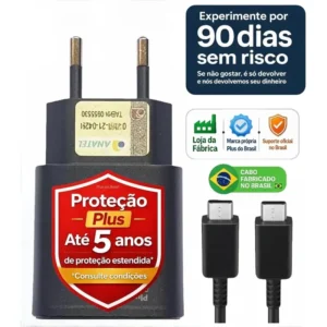 Plus Do Brasil Carregador Super Rápido 25w Para Samsung Galaxy S25 S24 S23 S22 S21 S20 Fe Plus Ultra - Super Fast Com Cabo Blindado Premium BR Tipo Usb C