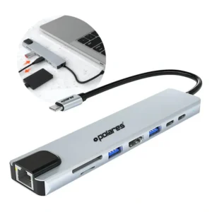 POLARES ZENULTRA Hub USB-C Polares 8 em 1 HDMI 4K RJ45 Ethernet USB 3.0 Cartão SD