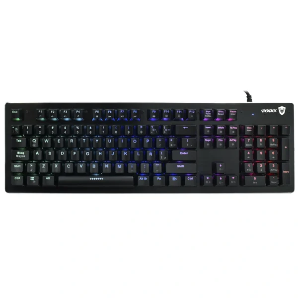 Teclado Gamer Mecânico Satellite GK-302 USB RGB Blue Espanhol - Preto Com fio
