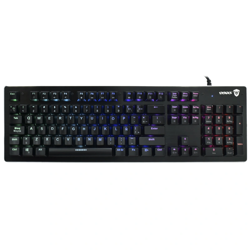 Teclado Gamer Mecânico Satellite GK-302 USB RGB Blue Espanhol - Preto Com fio