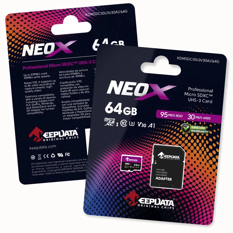 Cartão de Memória Micro SD Keepdata Neox C10 XC I U3 V30 A1 64GB - KDMSDC10U3V30A164G - Imagem 2