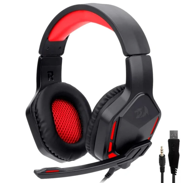 Fone Gamer Redragon H220N Themis 2 Com Fio - Preto Vermelho Analógico de 3.5 mm - USB