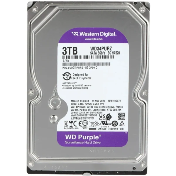 HD Western Digital 3TB WD Purple 3.5 SATA 6Gb/s (SATA III) WD34PURZ WD Purple Surveillance