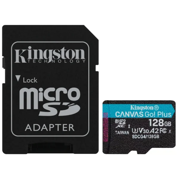 Cartão de Memória Micro SD Kingston Canvas Go Plus U3 C10 V30 A2 128GB - SDCG4128GB