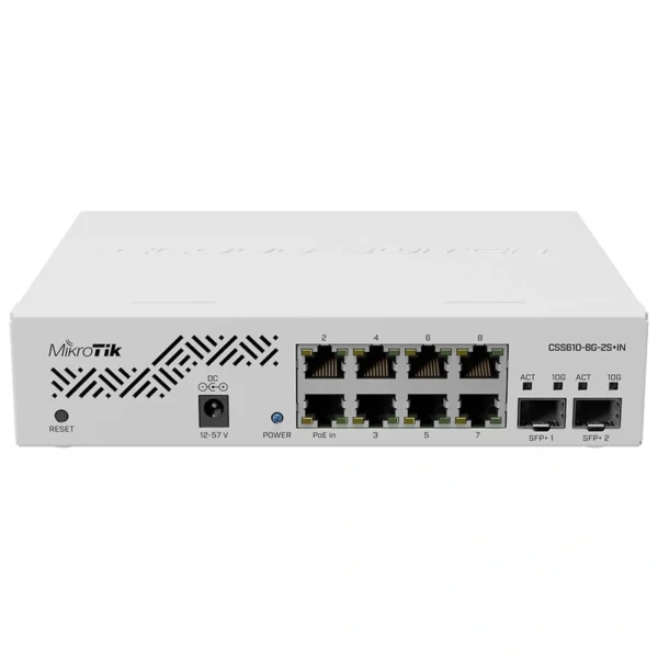 Switch Mikrotik CSS610-8G-2S+IN - Branco | 8 portas Ethernet - 2 portas