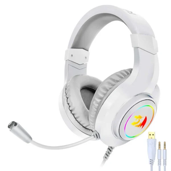 Fone Gamer Redragon H260W-RGB Hylas RGB Com Fio - Branco USB / 3.5MM