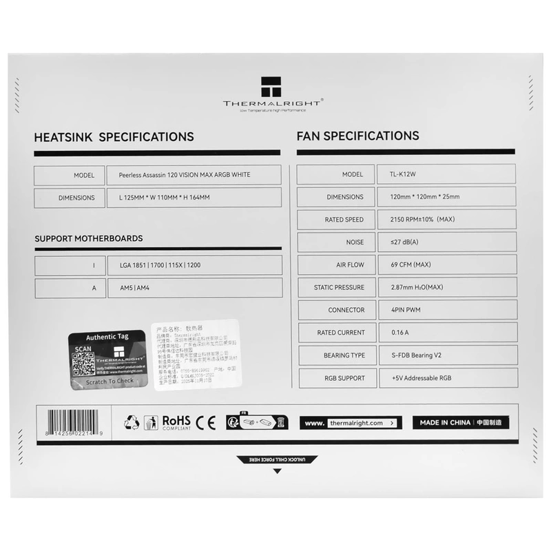 Cooler para Processador Thermalright Peerless Assassin 120 Vision Max 120mm ARGB - Branco - Imagem 2