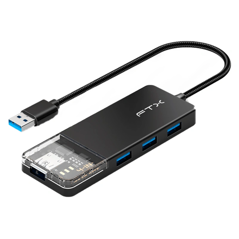 Hub USB 3.0 FTX CT-HUBT1-PB 4 Portas 4 USB 3.0 USB-C Fêmea - Cinza 115533 | Preto