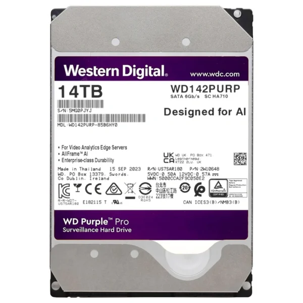 HD Western Digital 14TB WD Purple Pro Surveillance 3.5 SATA 3 - 6GB/s WD142PURP