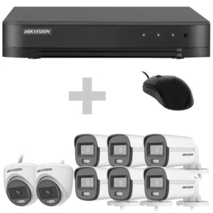 CCTV de Vigilância DVR Hikvision KIT-7208HGHI-8CAMHL Turbo HD 2+6CAM HDMI VGA USB LAN RCA - Preto + Mouse