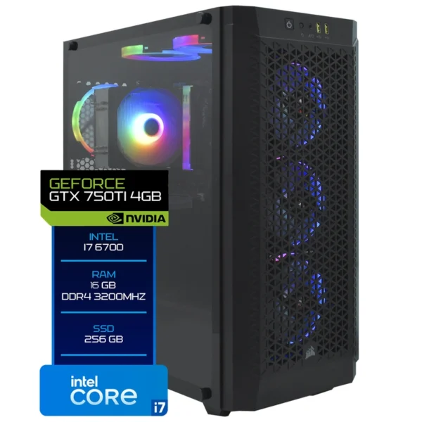 PC Montado Gamer Intel Core i7 6700 3.4GHz 16GB RAM 256GB SSD GeForce GTX 750TI 4GB Preto