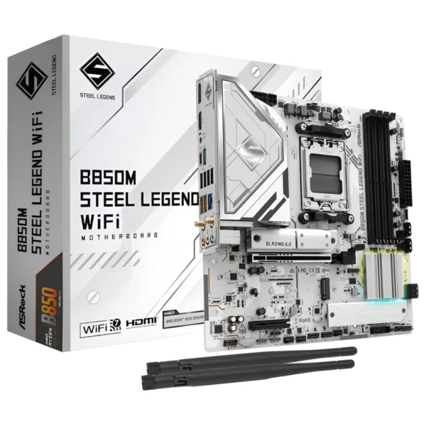 Placa Mãe ASRock B850M Steel Legend Wi-Fi Socket AM5 DDR5 AMD B850 Micro ATX