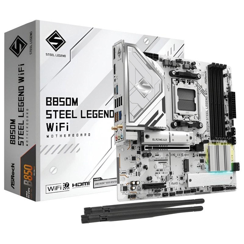 Placa Mãe ASRock B850M Steel Legend Wi-Fi Socket AM5 DDR5 AMD B850 Micro ATX