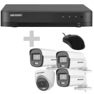 CCTV de Vigilância DVR Hikvision KIT-7204HGHI-4CAMCV Turbo HD 1+3CAM HDMI VGA USB LAN RCA - Preto + Mouse