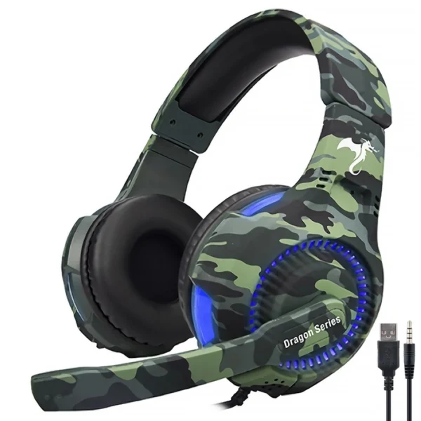 Headset Gamer Kolke KGA-487 Trooper LED Com Fio - Azul Camuflado Analógico de 3.5mm - USB