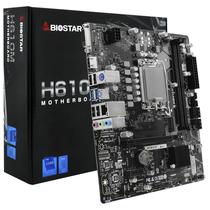 Placa Mãe Biostar H610MHD D5 Socket LGA 1700 DDR5 2 Slots DIMMs Dual Channel DDR5 4800MHz