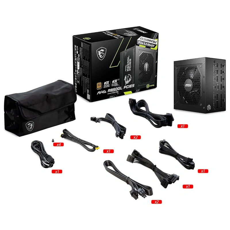 Fonte de Alimentação MSI MAG A850GL PCIE5 850W Modular 80 Plus Gold ATX | Preto - Imagem 3