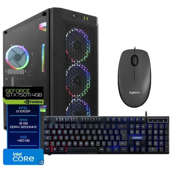PC Montado Intel Core i3 10105F 3.7GHz 16GB RAM 480GB SSD GeForce GTX750TI 4GB + Mouse